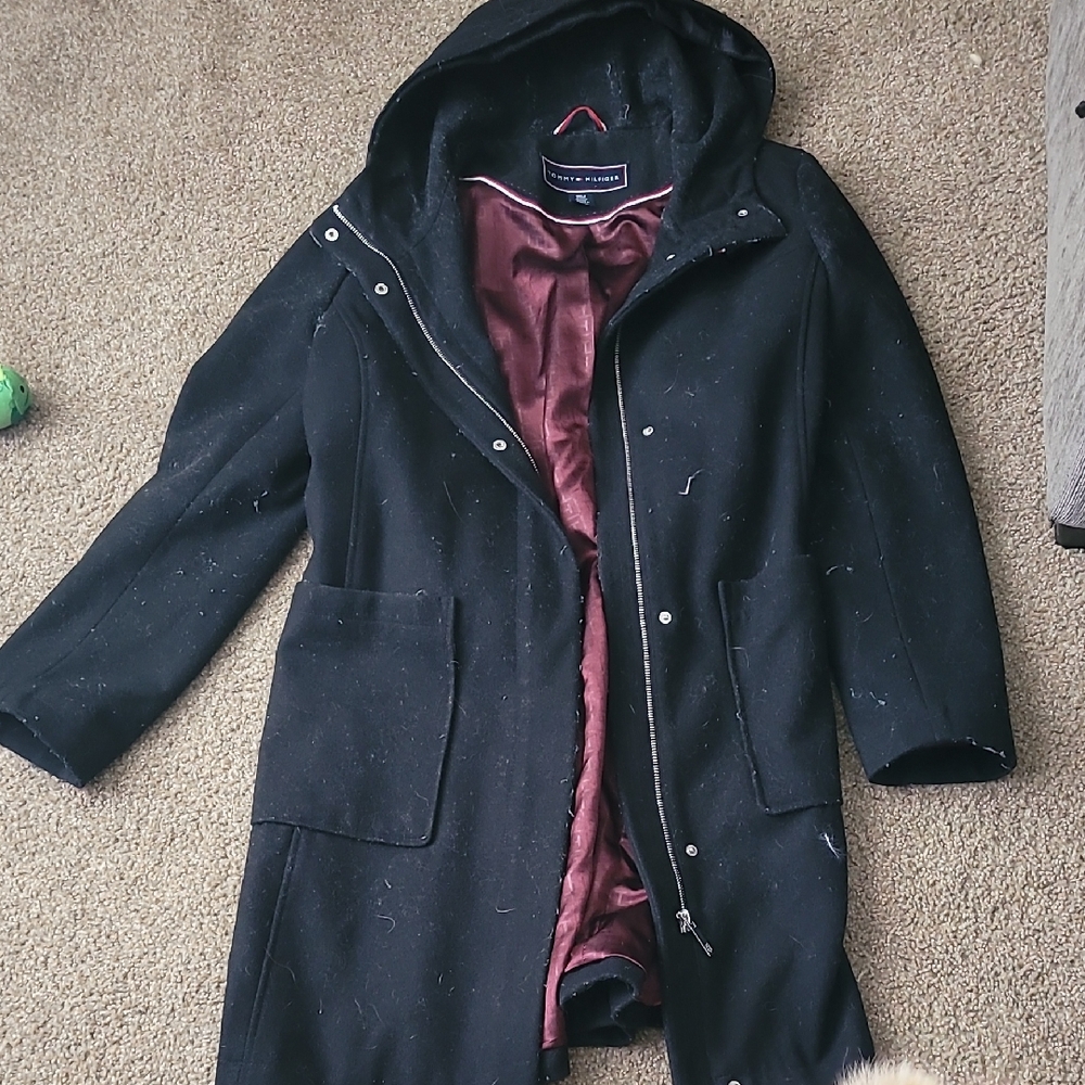 Tommy Hilfiger Black Coat with Red and White Trim